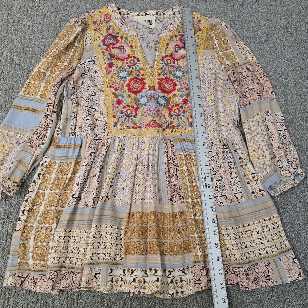 Savanna Jane Embroidered Boho Peasant Tunic Top M Floral Patchwork Festival - Picture 4 of 7